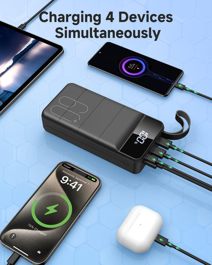 Power Bank 60000Mah, 22.5W USB-C Fast Charging Portable Charger | Built-In Flashlight, 4 Outputs 2 Inputs, LED Display, Travel Essentia, High Capacity, Compatible with Iphone & Android Black