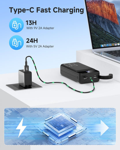 Power Bank 60000Mah, 22.5W USB-C Fast Charging Portable Charger | Built-In Flashlight, 4 Outputs 2 Inputs, LED Display, Travel Essentia, High Capacity, Compatible with Iphone & Android Black