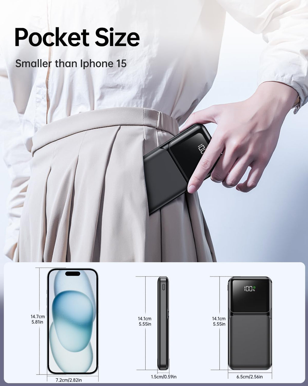 Power Bank 15000Mah USB C 22.5W Fast Charging Portable Charger | Built-In 4 Cables, QC 3.0 USB-C In/Out, LED Digital Display, Charge 5 Devices at Once, for Smartphones Tablets Outdoor Use