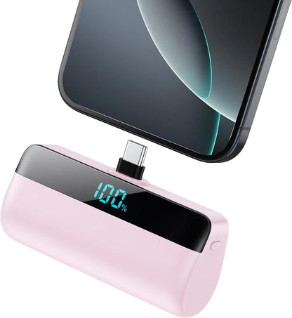 Mini Power Bank 5200Mah for Iphone 15/16,[2025 Upgraded] PD USB C Fast Charging Portable Charger, Compact LCD Display Battery Pack Compatible with Iphone 16/16 Pro Max/15 Series,Galaxy,Android Etc
